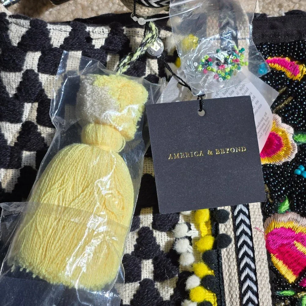 NWT America & Beyond Embellished Beaded Embroidered Tote--Midnight Butterflies